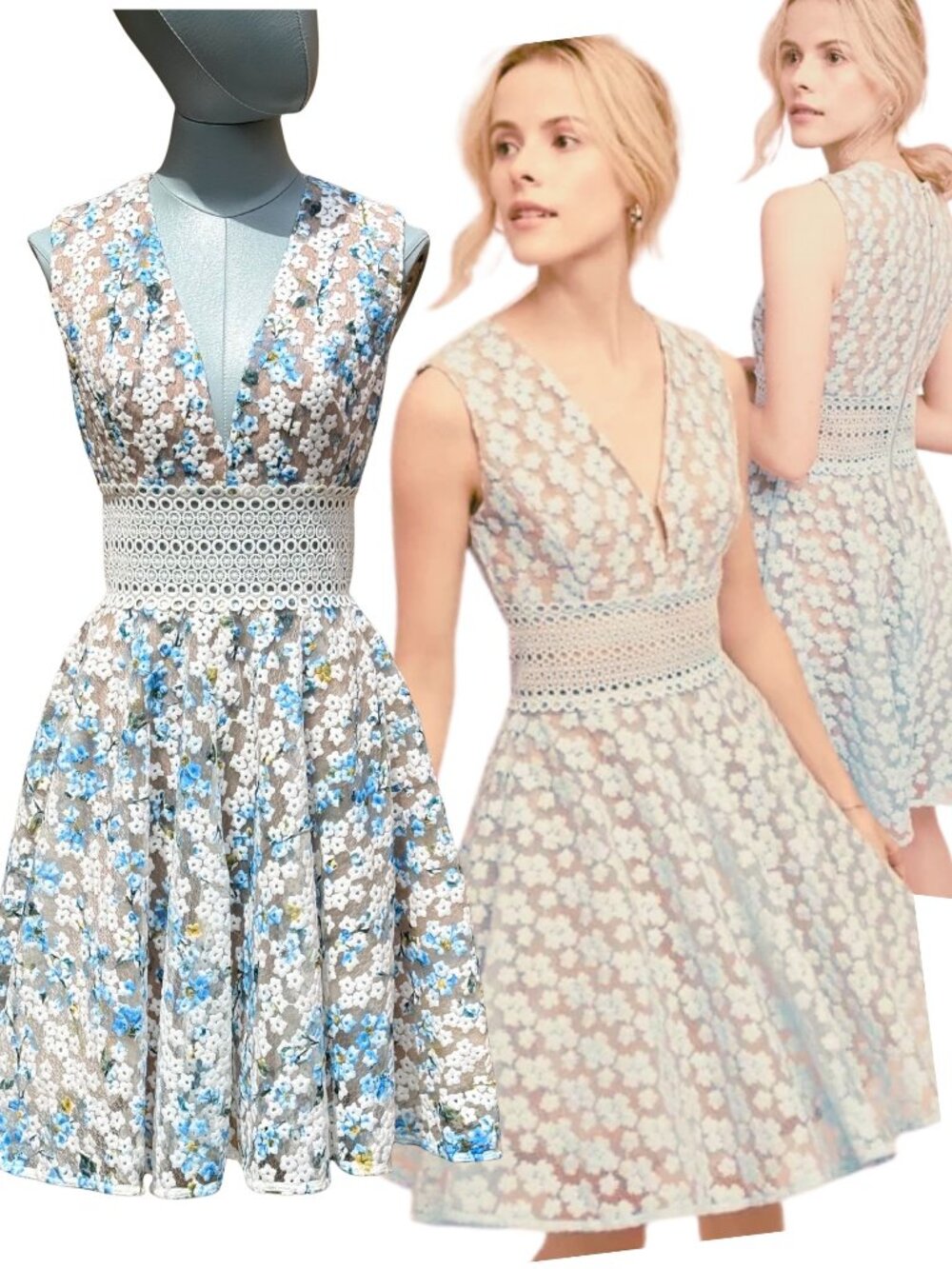 🆕 BRONX & BANCO 🧿 NWOT Amsonia Blue White Floral Embroidered Dress Sz AU8 US4